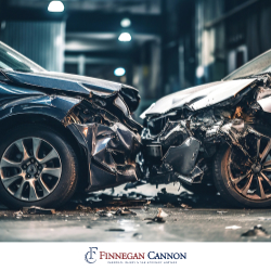 Two cars with severe front-end damage after a collision in Silver Spring, Maryland parking garage