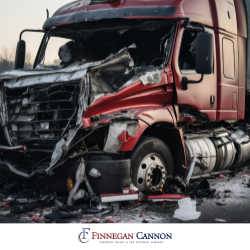 Severely damaged semi-truck after a Silver Spring, MD truck accident