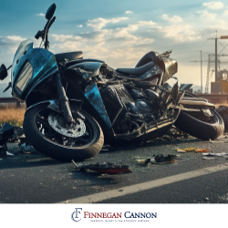 A motorcycle sits in the road surrounded by debris after a Silver Springs motorcycle accident